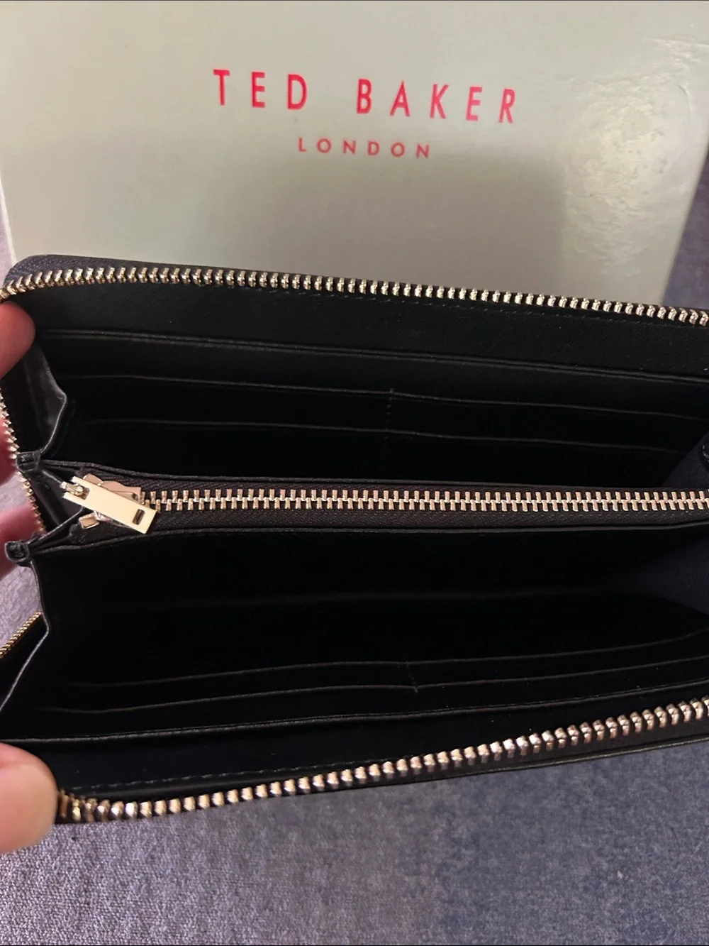 Ted Baker Black Leather Zip Wallet with Gold Logo
